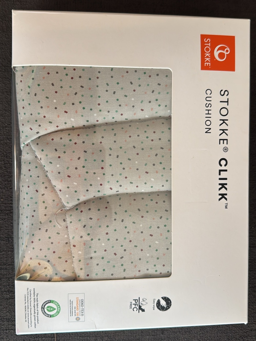 New in Box- Clikk Cushion in Light Cream with Pastel Dots